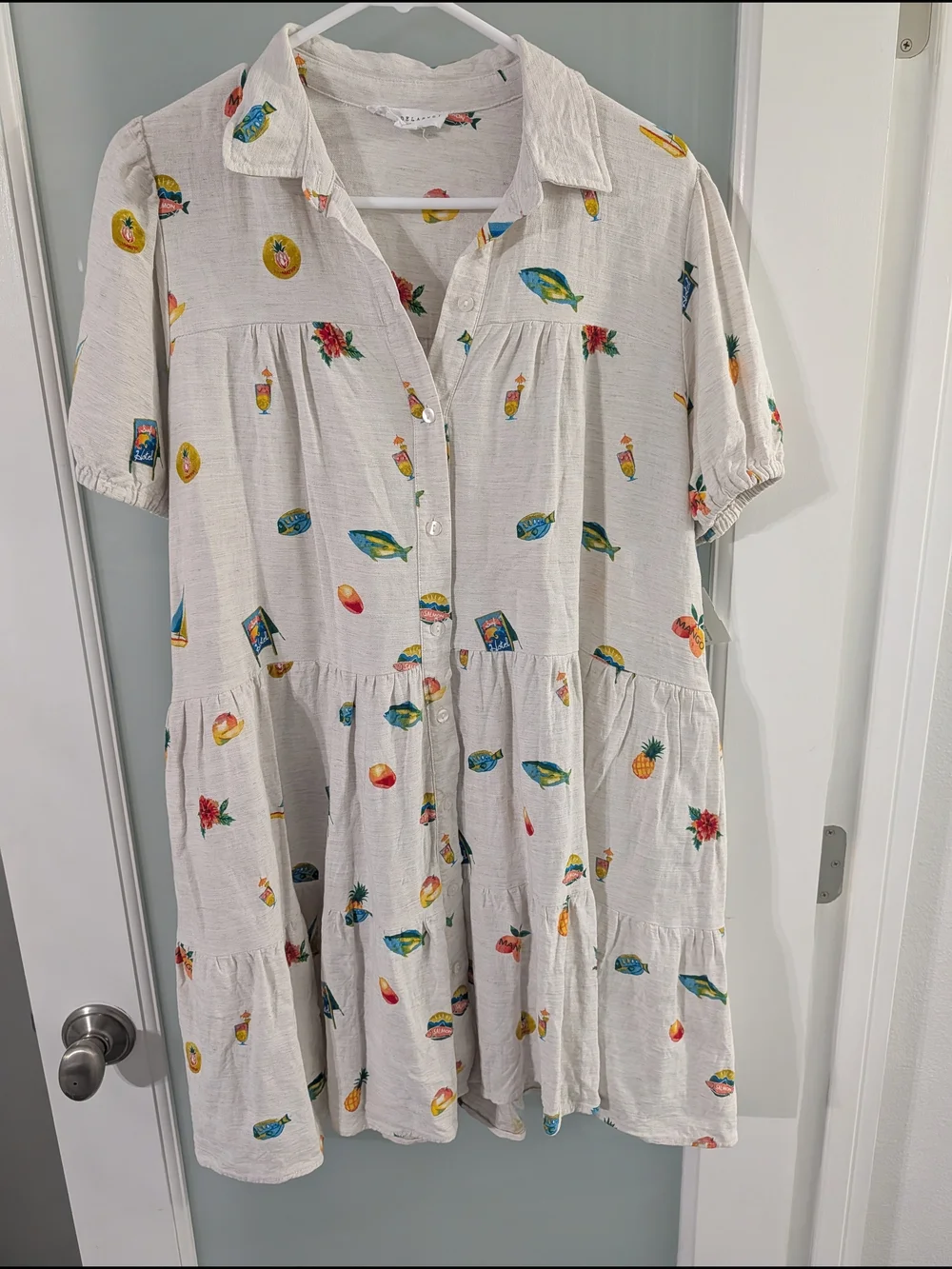 Jane + Delancey Tiered Button Front Tropical Linen Blend Dress XL - Picture 1 of 7